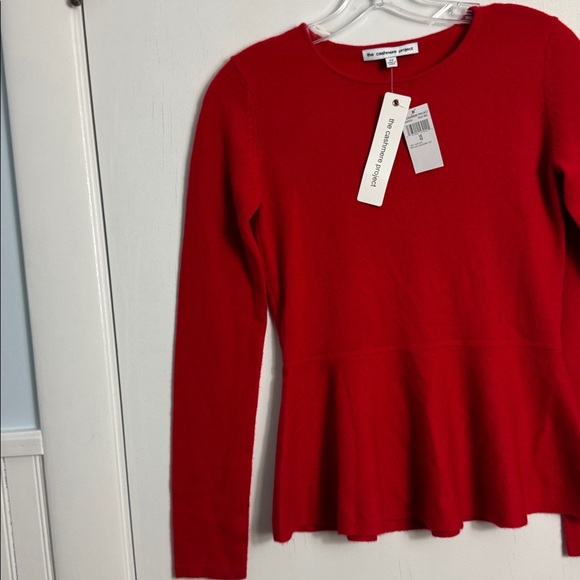 NWT The Cashmere Project Red Peplum 100% Cashmere Sweater Size XS - Picture 5 of 9